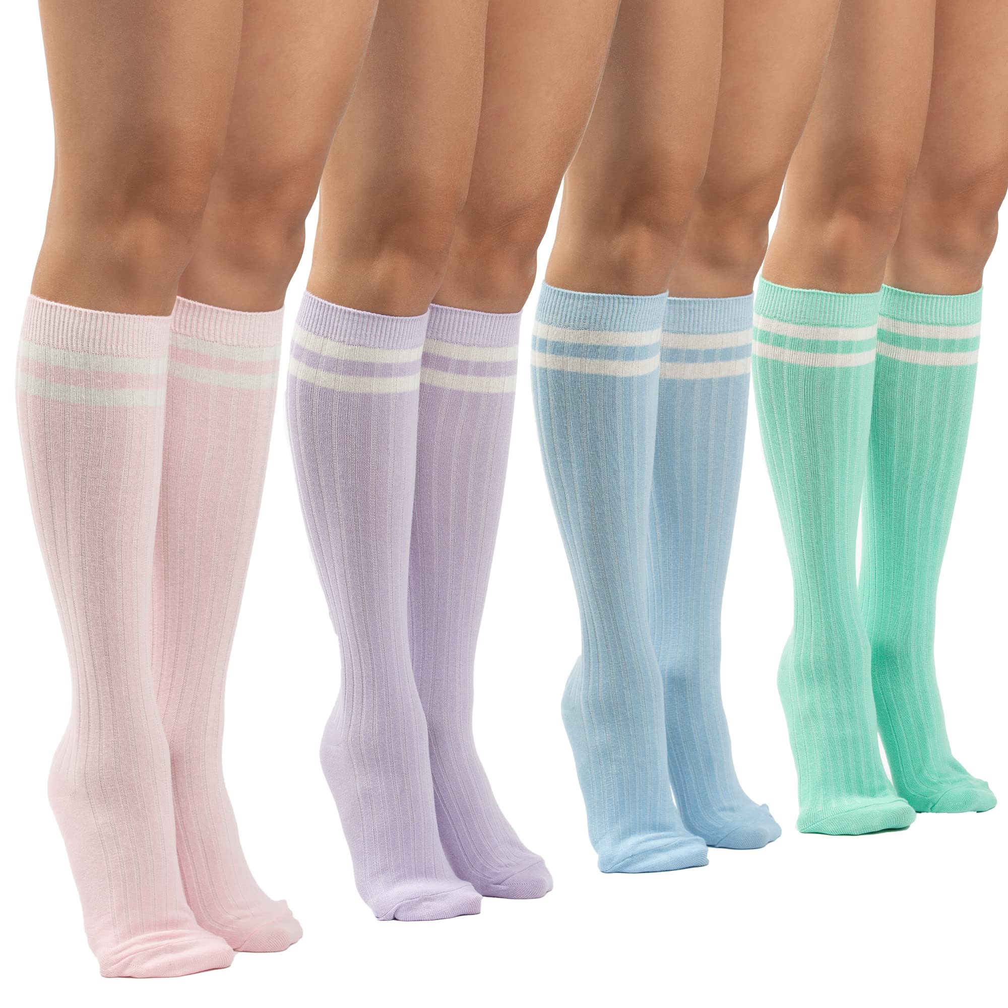 Sirici Knee Socks 4 Pairs Striped Cotton Knee High Socks For Women