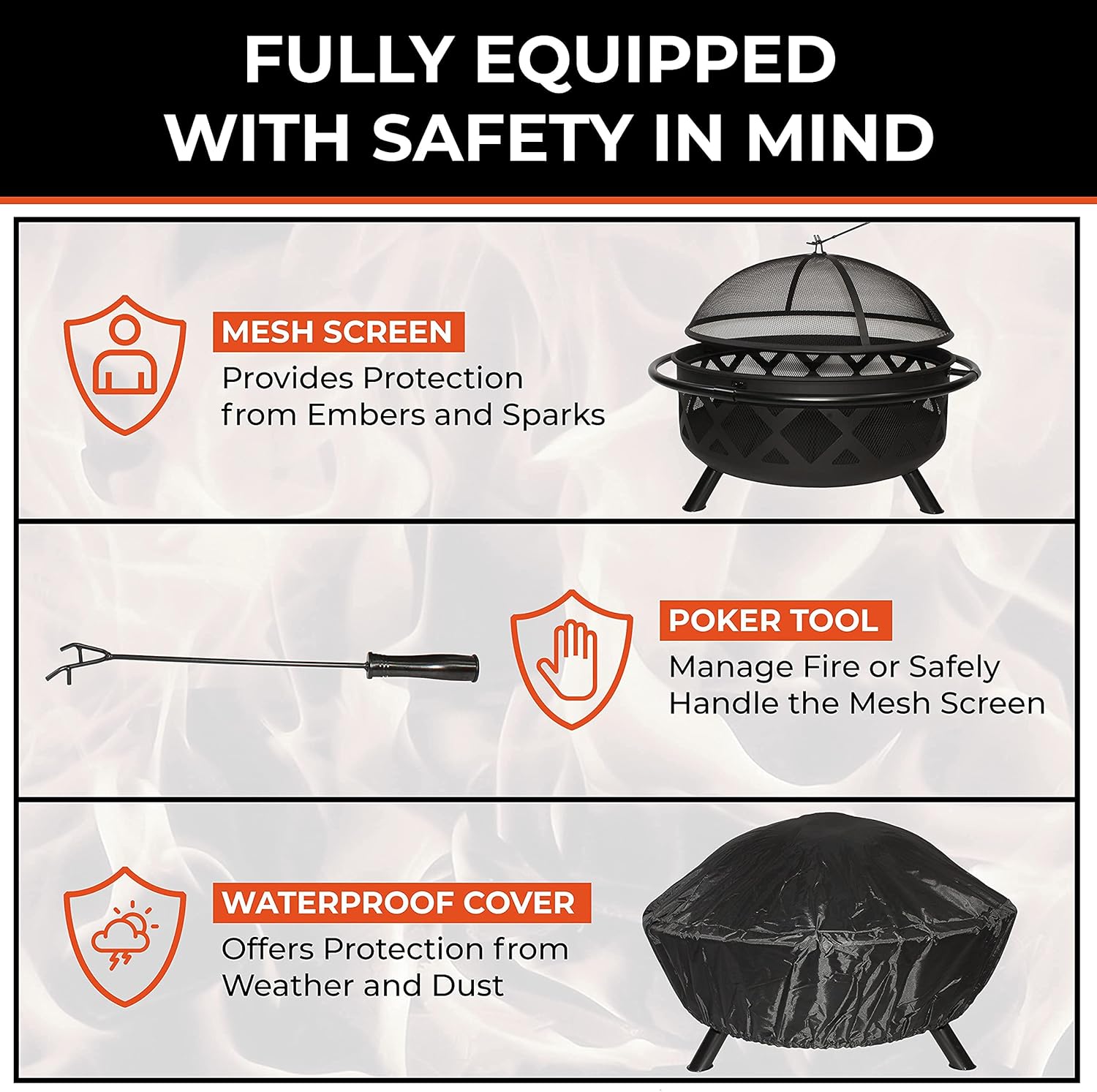 Mueller SmartFlame 36-Inch Portable Outdoor Fire Pit, Fire Pits for Outside, Heavy-Duty Steel, Diamond Design w/ Flame-Retardant Mesh Screen, Poker Tool, Waterproof Cover, Patio Outdoor Heating, Black : Patio, Lawn & Garden