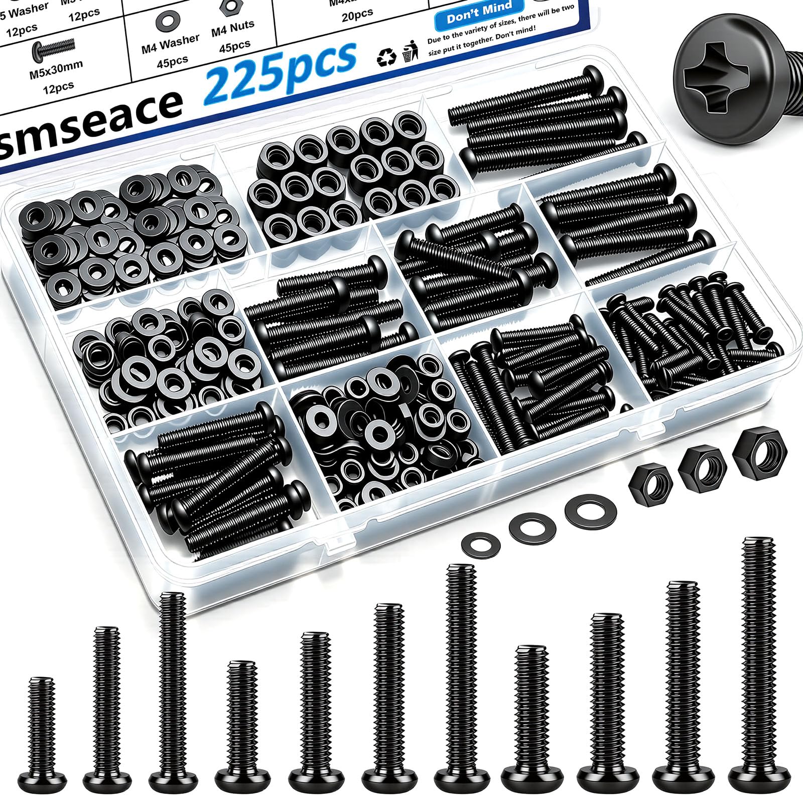 smseace 516Pcs Black Nuts and Bolts Assortment Kit 21-Sizes M3/M4/M5/M6 Nut Bolt Washer Assortment Kit for Machinery, Furniture, Automotive, Motorcycle Repairs — Amazon image 11
