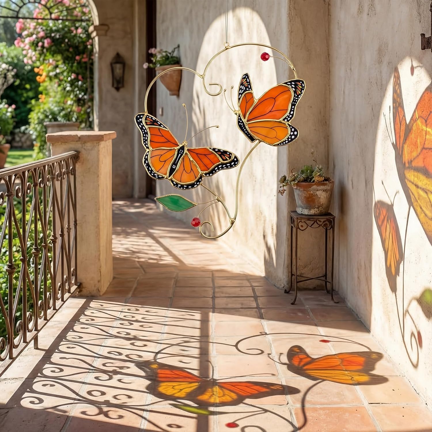 LemonRoad 1 Sets Unfinished Pre Cut Monarch Butterfly Stained Glass for Adults Stained Glass Craft Butterfly Suncatcher Window Hanging Ornament for Women Birthday Gifts Home Decor