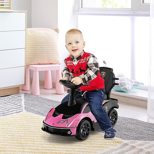 Miniatura 8 de Costzon Coches de empuje para niños pequeños, Lamborghini 3 en 1 con licencia con licencia Lamborghini, auto deslizante para caminar con asa,