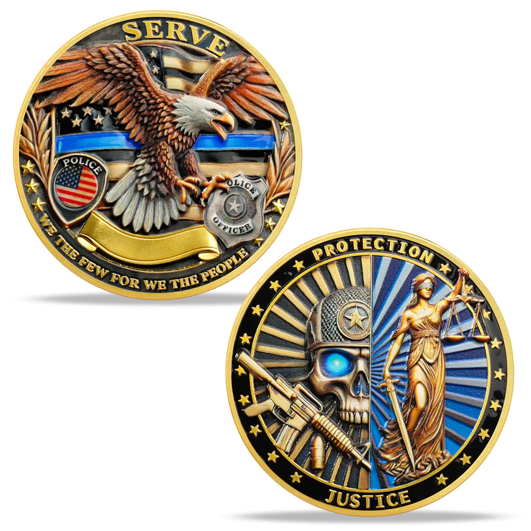 BHealthLife Police Challenge Coin Set - Skeletons and Goddess of Justice Challenge Coin for Policeman - Thank You for Your Service Coin Police Gifts
