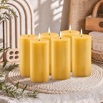 Pure Beeswax Pillar Candles, 2 x 4 in, Unscented, 6 Pack