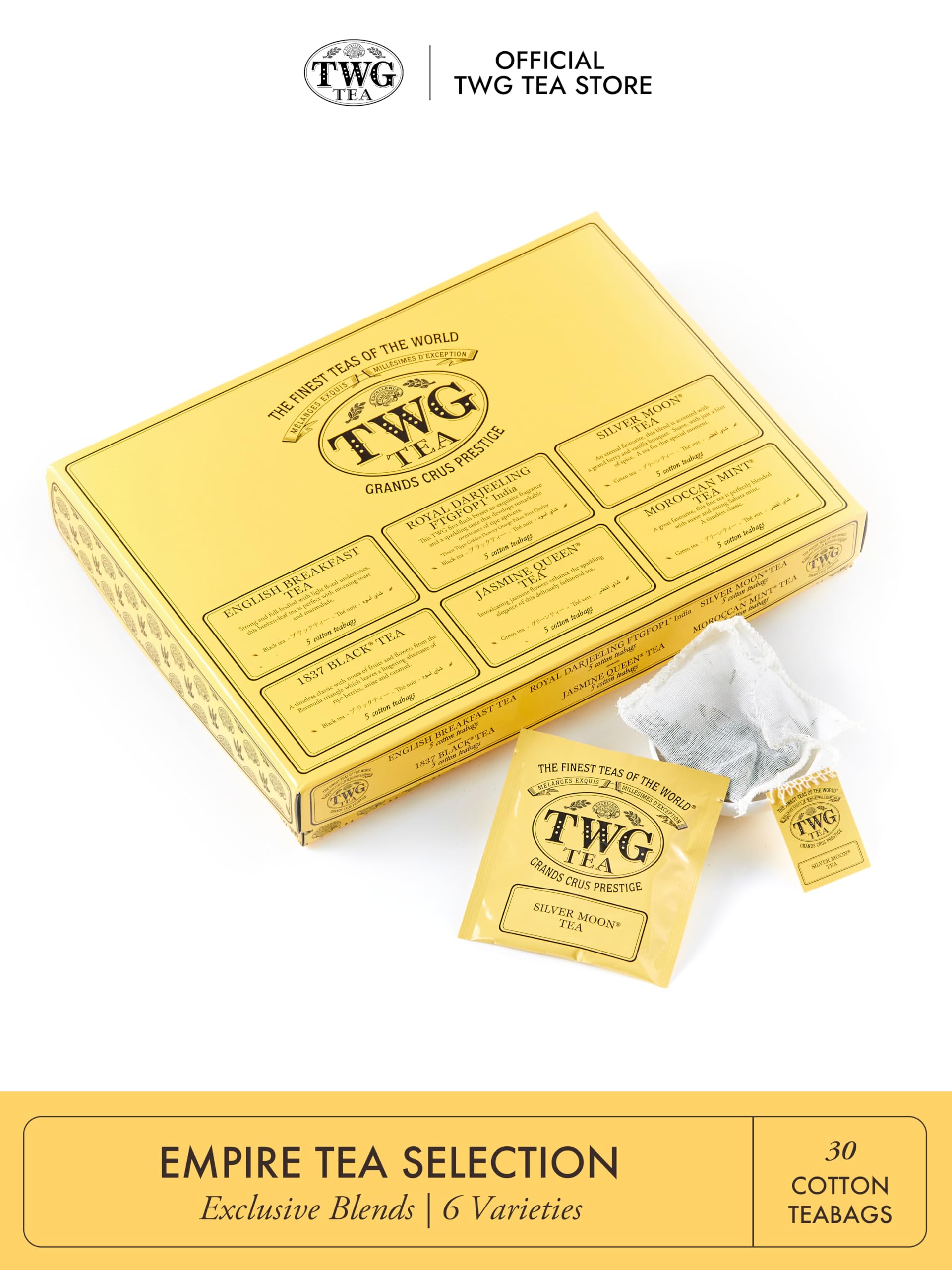 TWG Tea | Empire Tea Selection | 6 Varieties | Exclusive Tea Blends | 30 Hand Sewn Cotton Teabags | Gift Set
