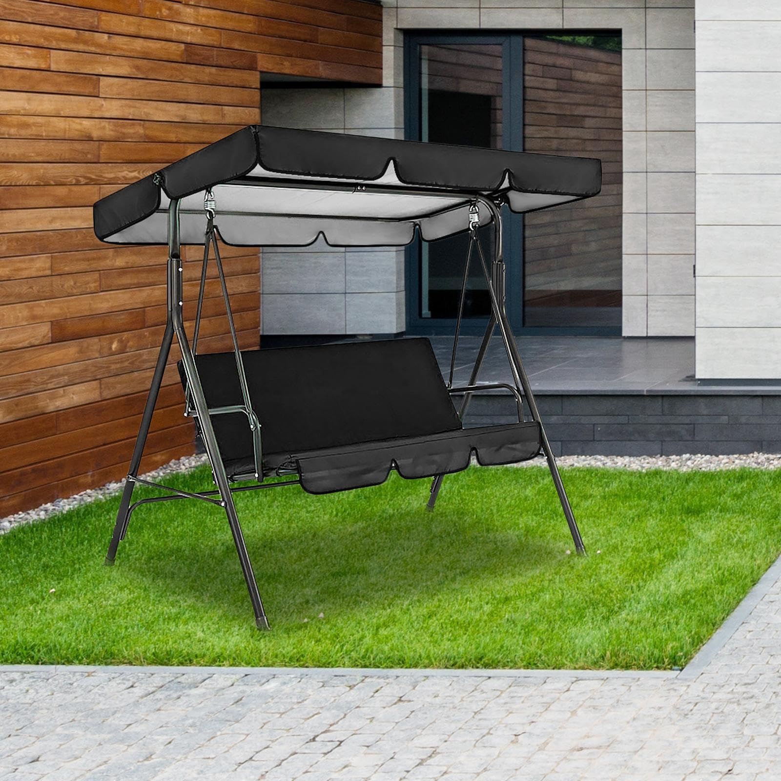 2 Pièces Balancelle Auvent Ensemble Housse Hamac Couverture Imperméable Coussin Matériel Oxford Adapté Aux Familles Terrasses Balcons, Noir