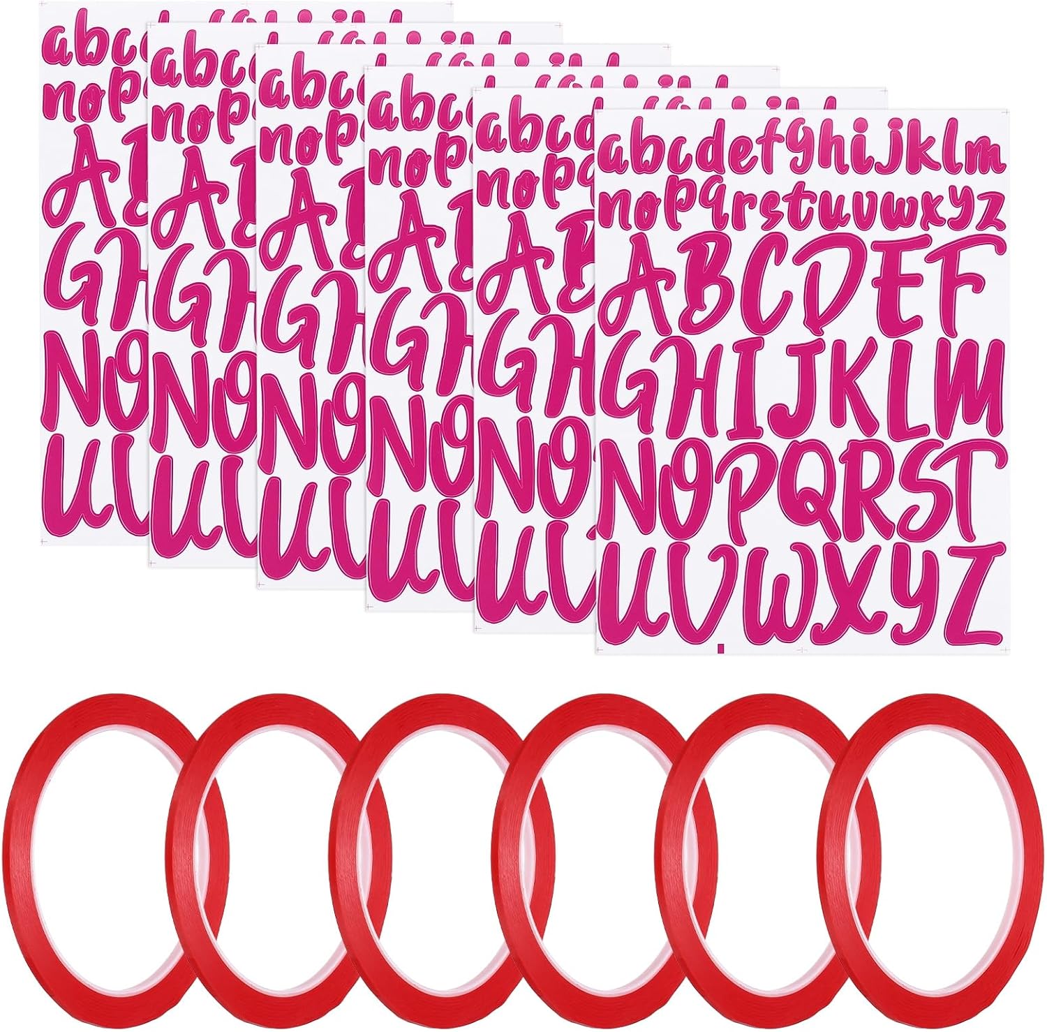 PATIKIL 312Pcs 2+1" Rose Red Letter Stickers with 6 Roll 1/8" 164ft Whiteboard Tape, Self Adhesive Waterproof Alphabet Stickers Pinstripe Tape for Mailbox Scrapbook Sign, Style1, Red