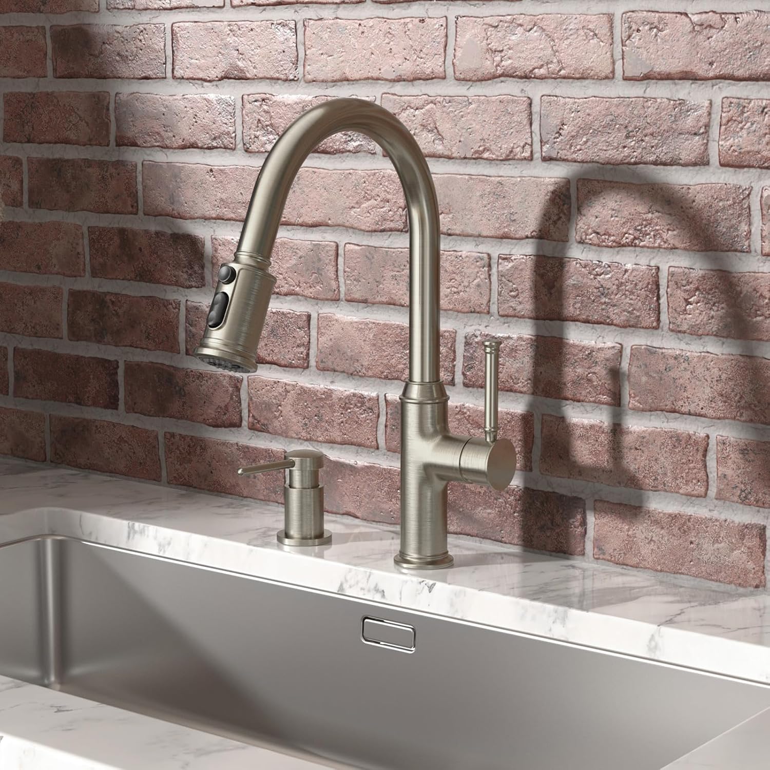 Lava Odoro Soap Dispenser for Kitchen Sink, Modern Brass Built in Countertop Pump Dispenser with 18 Oz Refillable Bottle, Kitchen Soap and Lotion Dispenser Spot-Free, Brushed Nickel, KSD-21 - Image 3