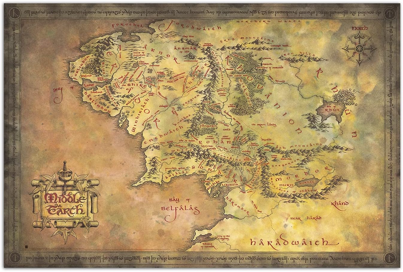 Grupo Erik Poster The Lord of the Rings Map Of Middle Earth - 36 x 24 inches / 91.5 x 61 cm - Shipped Rolled Up - Cool Posters, Art Poster, Wall Posters & Prints