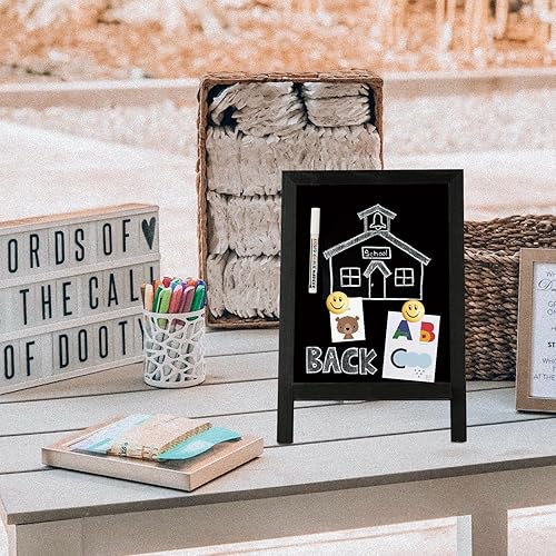 Miniatura 6 de 4 THOUGHT Letreros pequeños de pizarra de mesa, 9.5 x 14 pulgadas, mini pizarra magnética con soporte para alimentos, marco de madera, caballete,