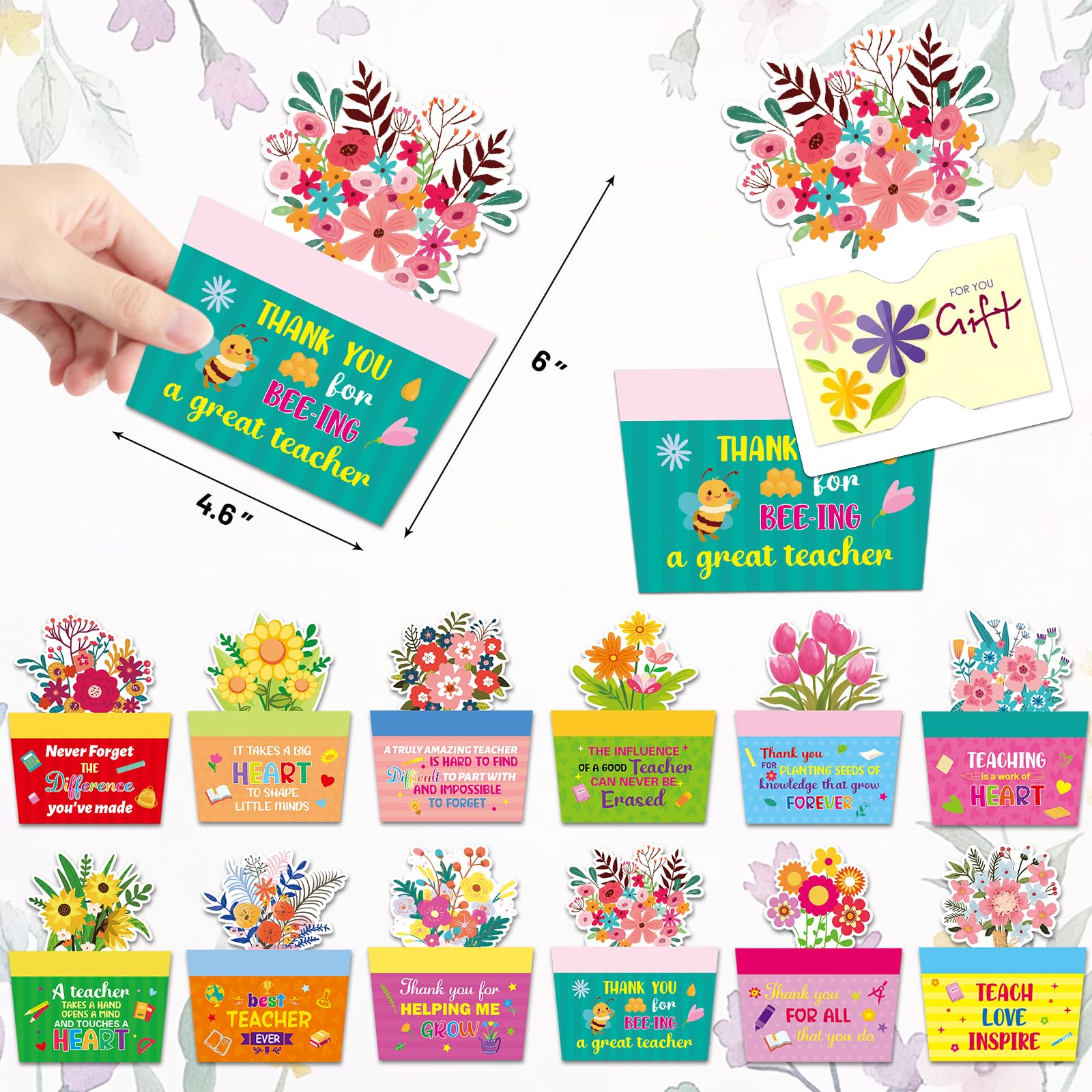 Fancy Land 12 Pcs Teacher Appreciation Gift Card Holders Money Card Sleeves Teacher Appreciation Gifts in Bulk for End of School Year Graduation