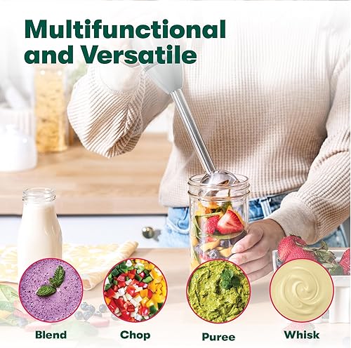 Miniatura 3 de BELLA Batidora de mano de inmersión, batidora portátil con accesorio para batidor, exprimidor eléctrico de mano, batidos, comida para bebés y