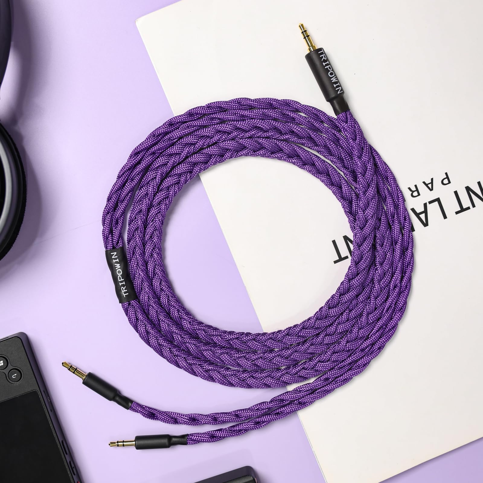 Linsoul Tripowin GranVia ulepszony kabel zastępczy do słuchawek OFC, podwójne złącze 3,5 mm do słuchawek stereo 3,5 mm do HE4XX/HE-400i/HE400se/Goldplanar/Focal ELEGIA, fioletowy, 2 m