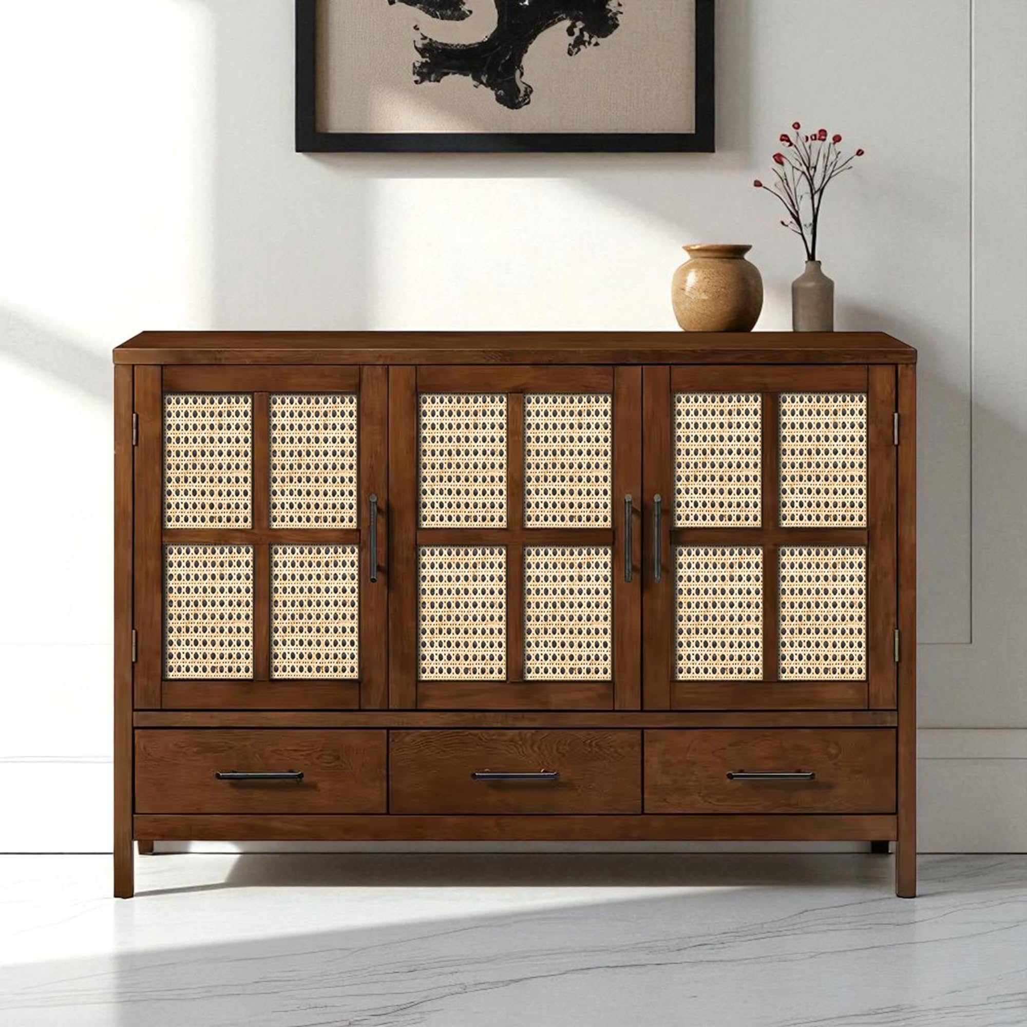Sponsored Ad - The Attic Suzelle Sideboard with Cane, Multipurpose Cabinet for Kitchen and Living Room Storage, Crockery Storage, Solid Sheesham Wood, Honey Matte Finish