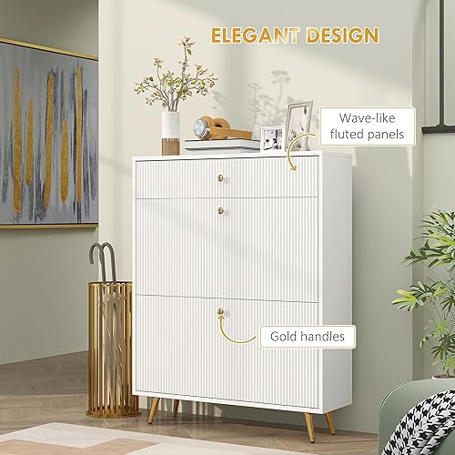 Miniatura 8 de HOMCOM Armario estrecho para zapatos con 2 cajones abatibles, moderno armario de almacenamiento de zapatos con paneles ondulados y estantes