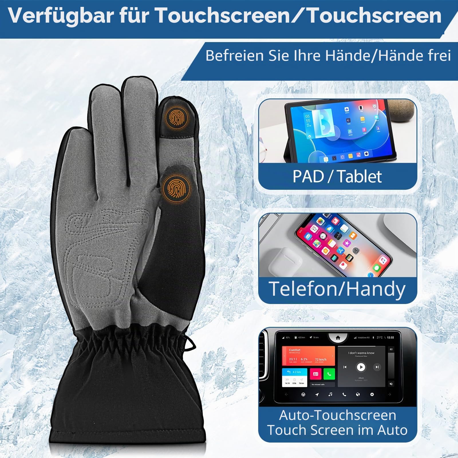 AROMA SEASON Beheizbare Handschuhe für Herren Damen, Winter Raynauds Krankheit Wasserdicht & Winddicht Arbeitshandschuhe Motorrad Jagd Angeln Reiten
