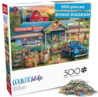 Buffalo Games Eduard Farm Life, 500 Piece Puzzles for Adults, Jigsaw Puzzle | Art by Eduard, Made in USA, Recycled Puzzle Board, Includes Poster, Finished Size 21.25 x 15 in,Frameable Art, Giftable