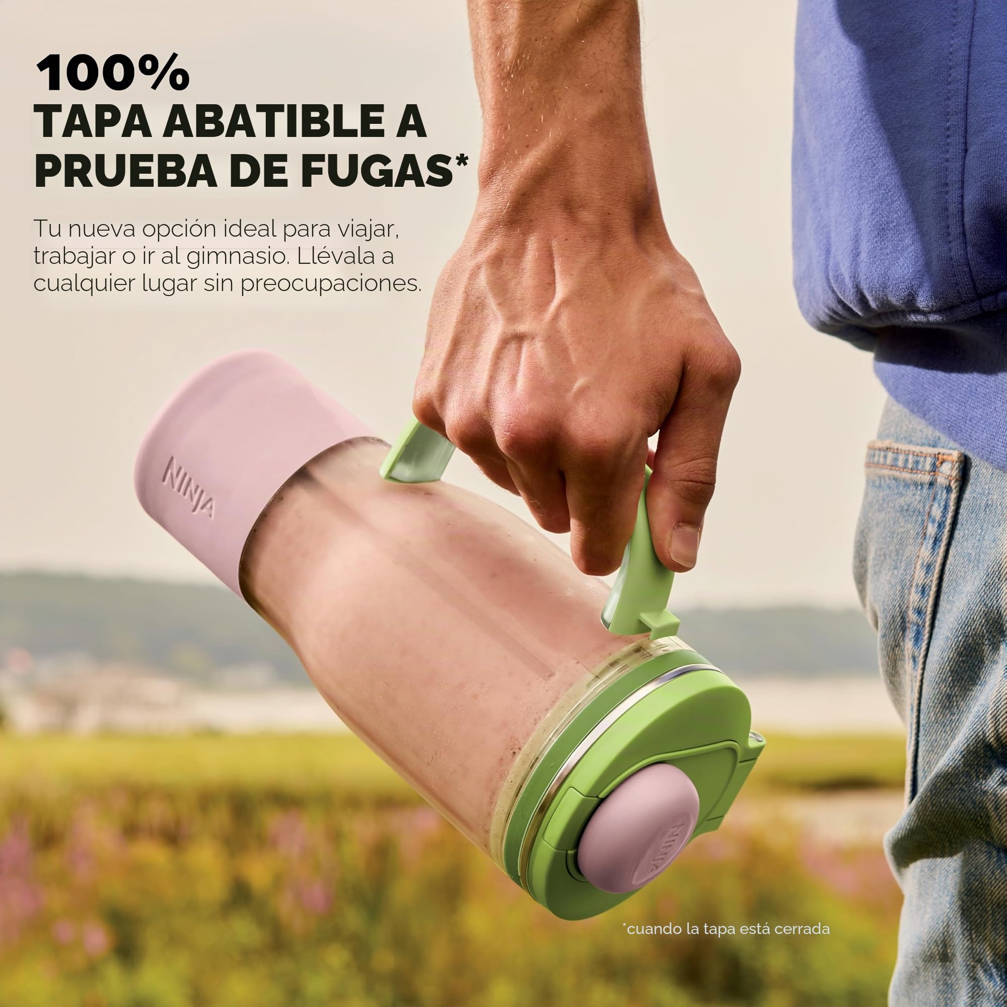 Ninja Blendboss - Batidora personal para batidos y bebidas heladas, taza de viaje de 740 ml con tapa a prueba de fugas, boquilla y popote extraíble, tecnología Auto-iQ, 1200 pinchos, goma