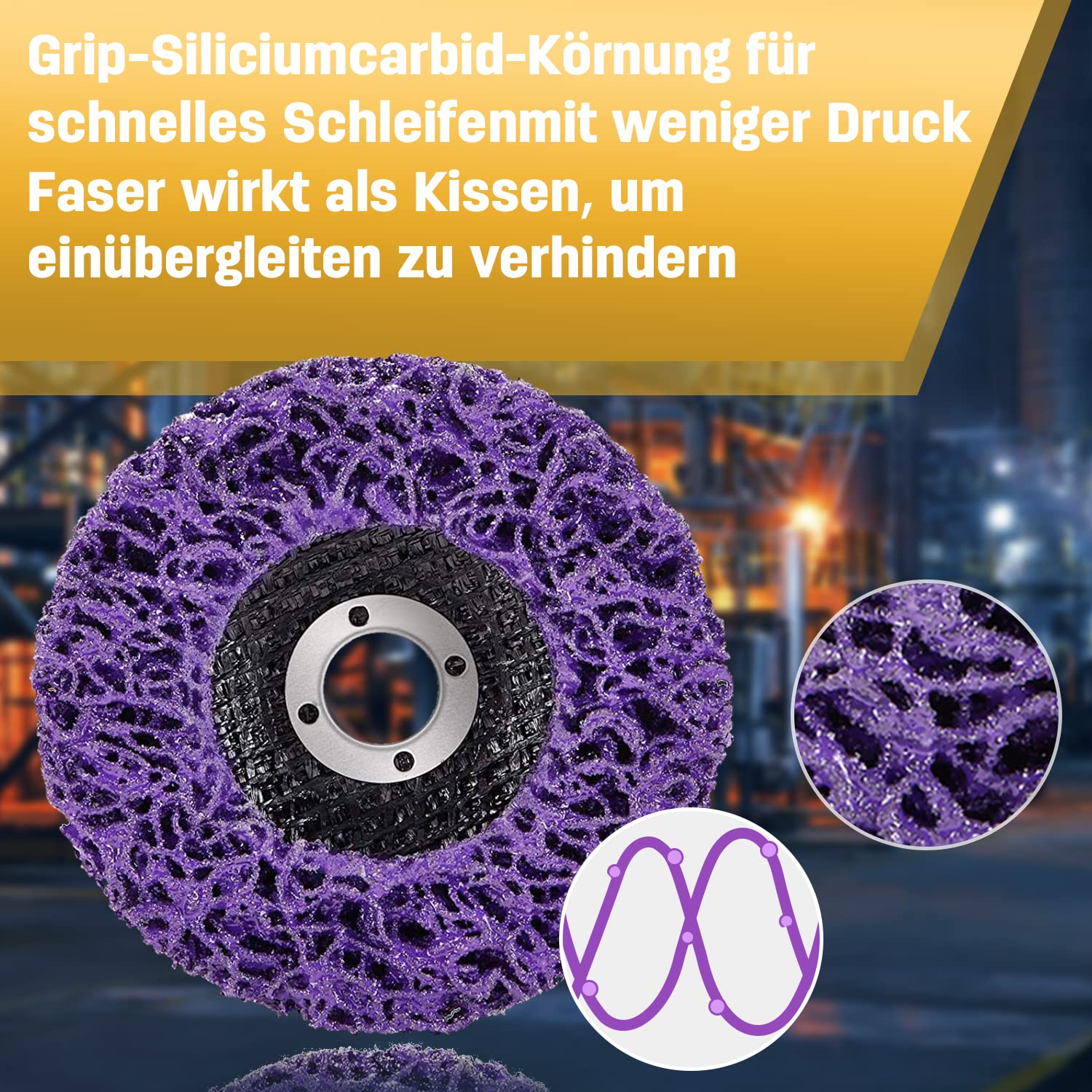 LAIWOO CSD Scheibe 125mm Schleifscheiben für Winkelschleifer, CSD-Scheibe Lila Reinigungsscheibe Set, Grobreinigungsscheibe Nylongewebescheibe Rost Lackentfernung (10 Stücke - 125 * 22mm)