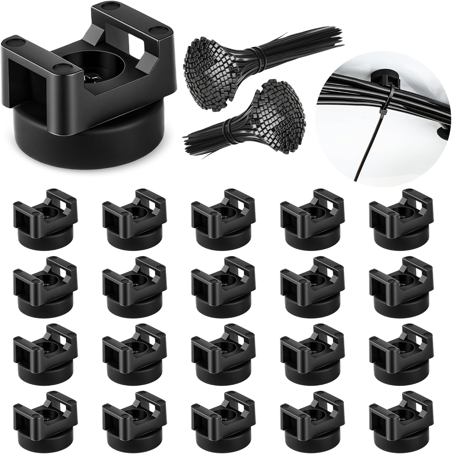 Magnetic Cable Ties set,20 Magnetic Zip Tie Mounts with 200 Cable Ties,Strong Wire Holder Cables Management,for the management of various electrical cables Multifunctional Wire Storage (22mm)