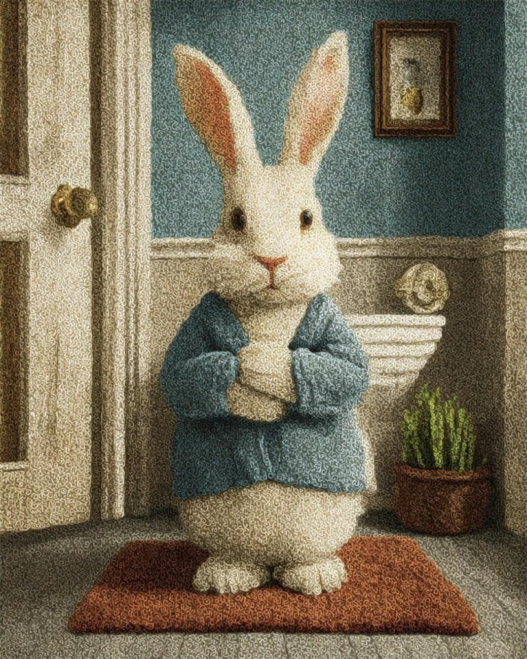 Henypt DIY Latch Hook Rug Kit Rabbit in the Bathroom 55x75cm