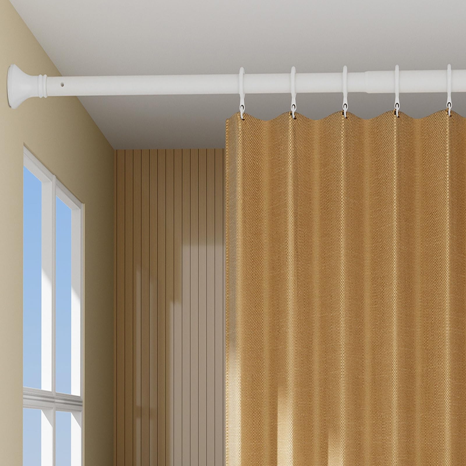 Teleskopstange Zum Klemmen 200-300 360-450 410-500cm Gardinenstange Ohne Bohren Lang Gardinenstange Vorhangstange, Teleskopstange Zum Klemmen Für Fenster, Dusche, Terrasse(Weiß,410-500cm)