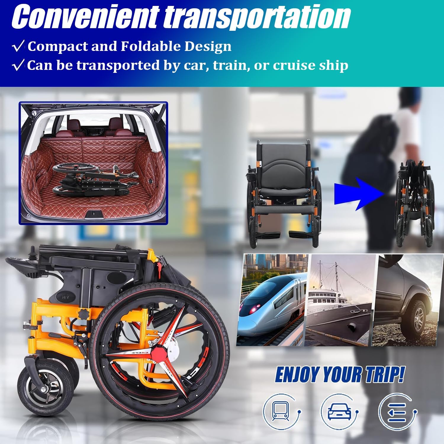 Silla Ruedas Motorizada, Motor 500 W, Autonomía de 35 km, Capacidad 150 kg | Silla de Ruedas Eléctrica Plegable, Batería Extraíble 20 Ah, Sistema de Absorción de Impactos, Todo Terreno