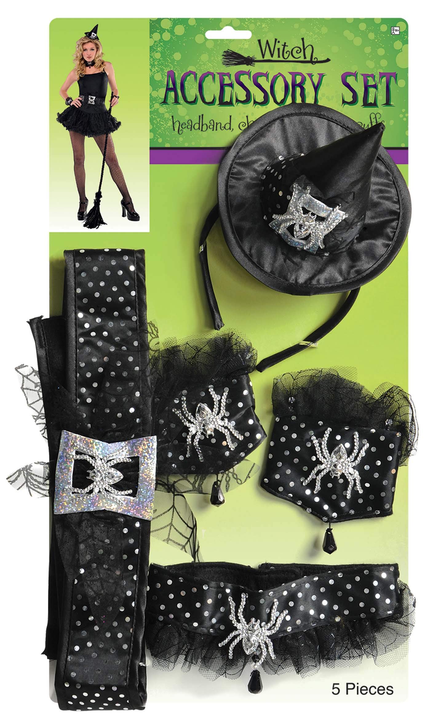 amscan 10235186 Halloween Witch Accessory Kit, 5 Pcs