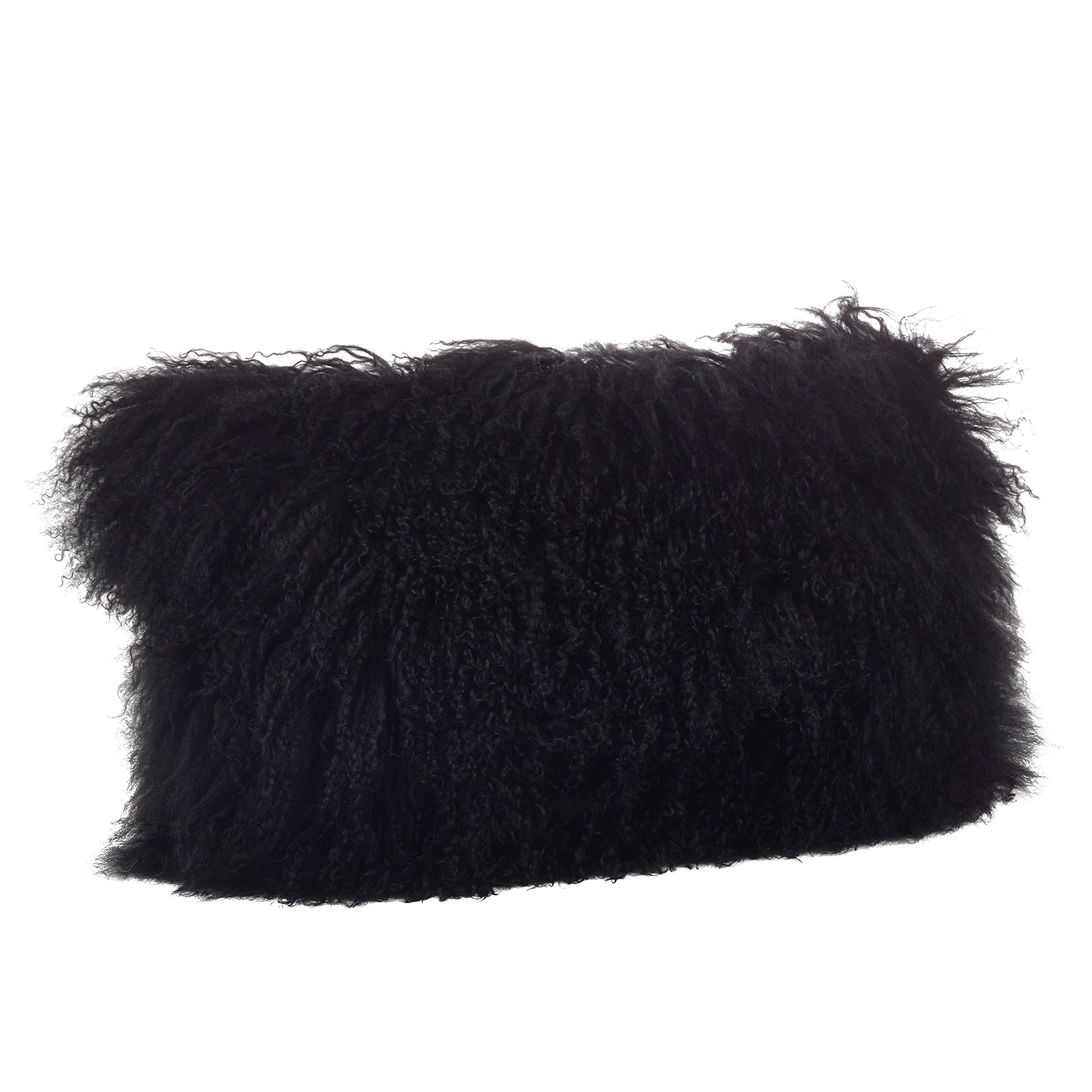 Photo 1 of 100% Wool Mongolian Lamb Fur Throw Pillow Black 12" x 20"