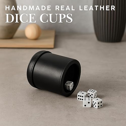 Miniatura 9 de WE Games Juego de tazas de dados de cuero negro profesional, hecho a mano, 5 dados y bolsa de transporte de tela