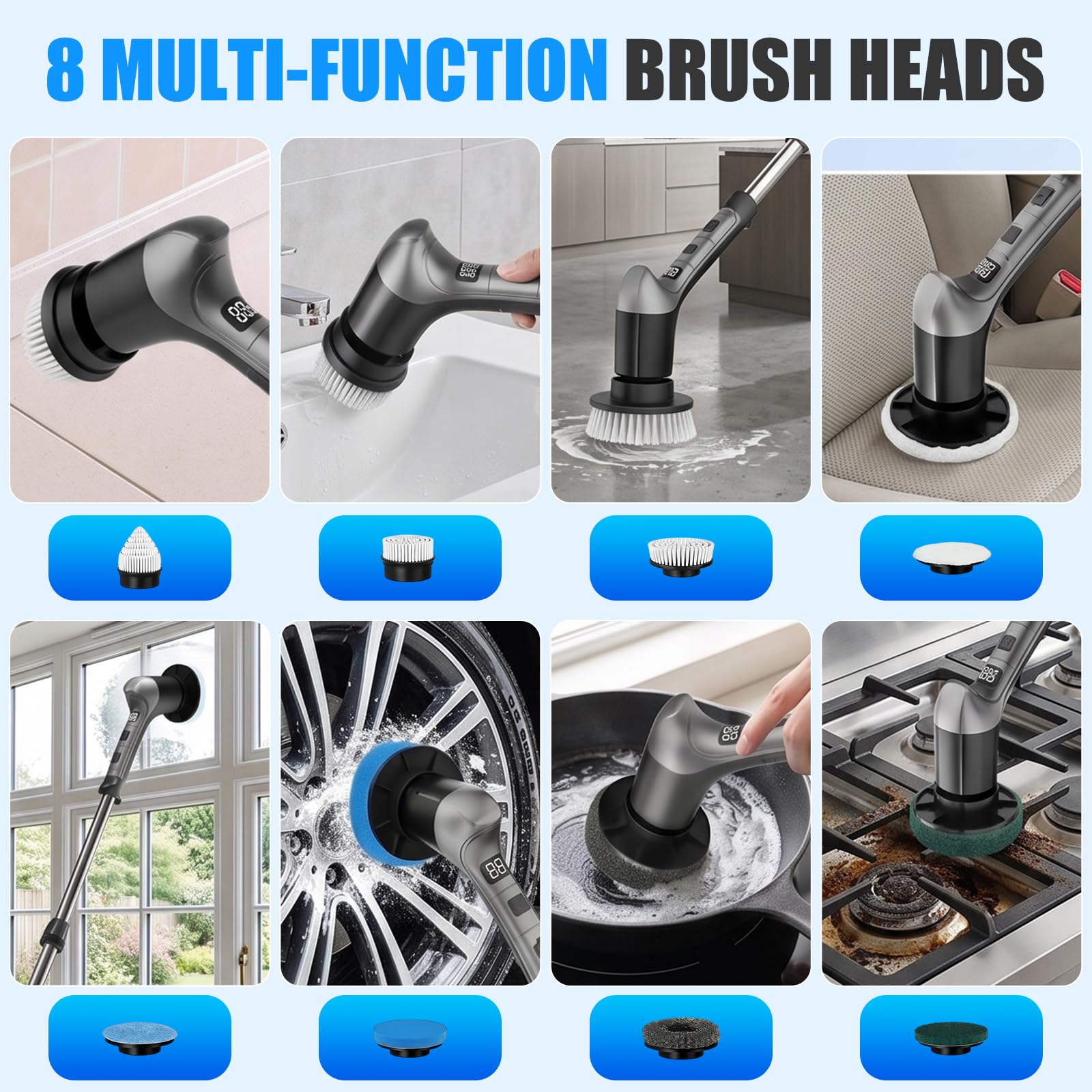 Brosse électrique Nettoyage rotative avec 8 têtes Rechargeable