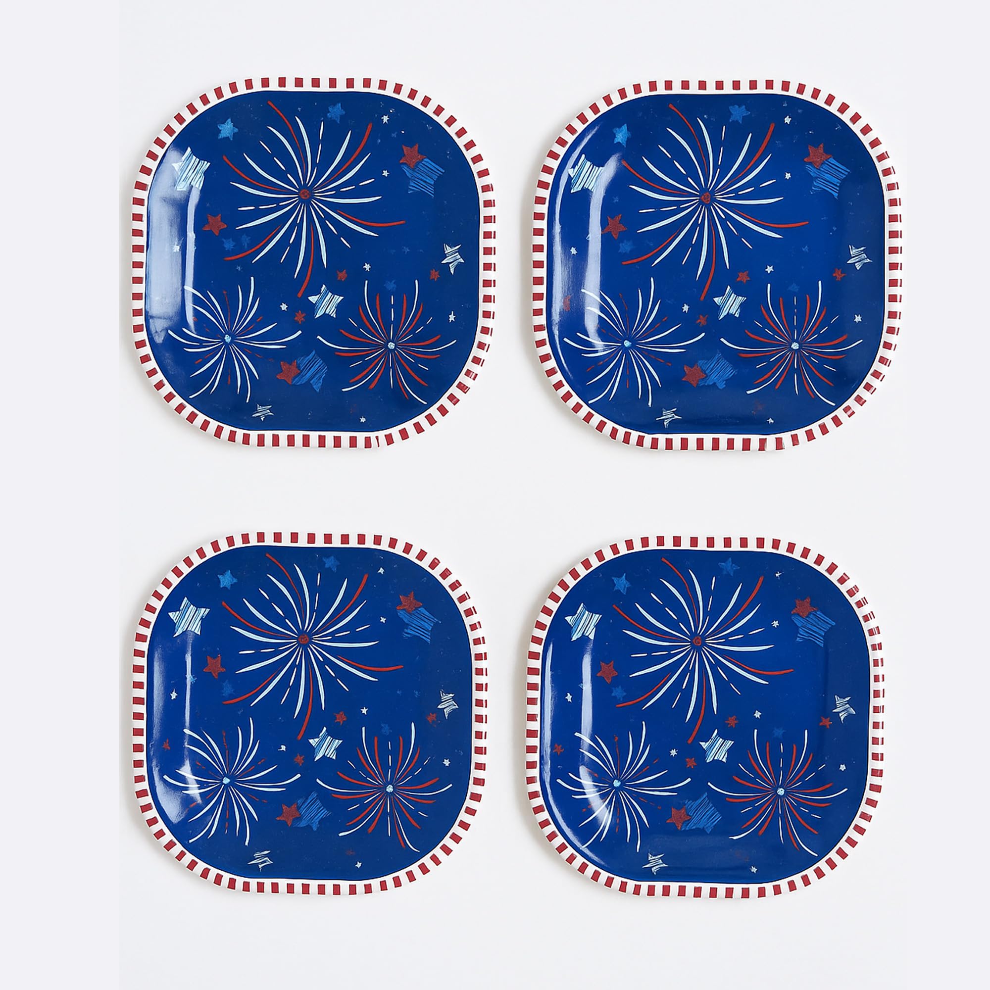 Kane Home Set of 4 Patriotic Melamine Appetizer Plates – 8 Inch – Red, White & Blue – Square Dessert & Salad Plates – 4th of July Party Tableware