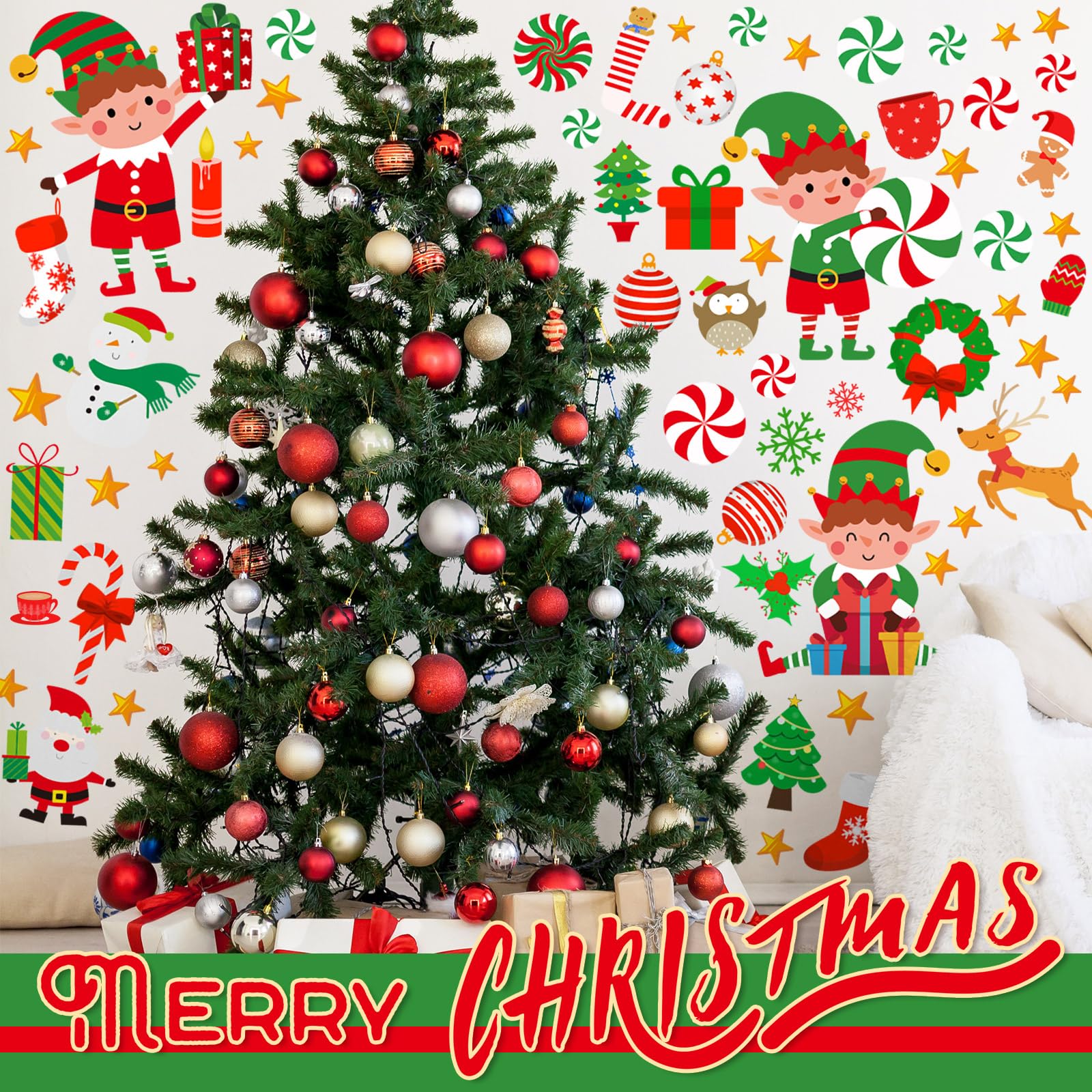 131 Stück Weihnachts-Wandaufkleber, 6 Bögen, Weihnachts-Fensteraufkleber, Weihnachtsdekoration, Elfe, Schneemann, Weihnachtsmann, Rentier, Aufkleber, Weihnachtsfensterfolien, Dekorationen