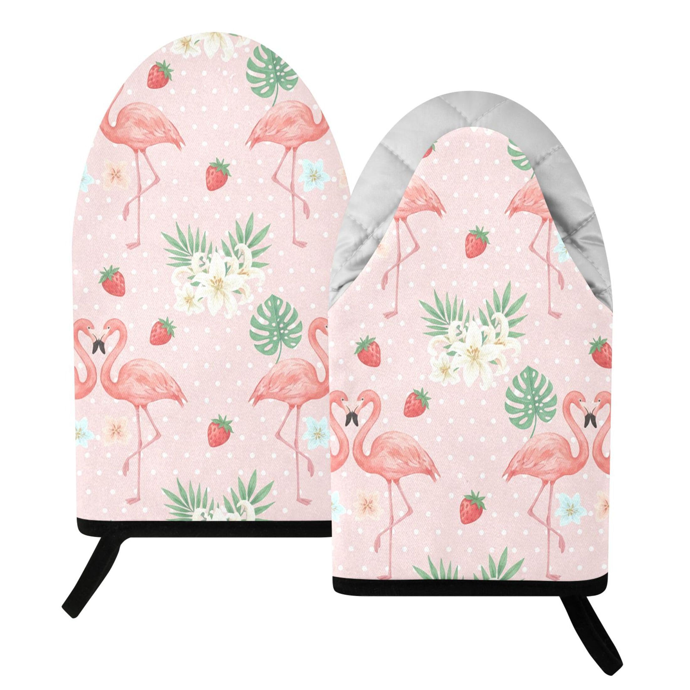 Kutsu Flamingo Oven Mitts for Kitchen, Heat Resistant Cotton Oven Gloves for BBQ Baking Cooking, Breathable Kitchen Essentials, 2 pcs