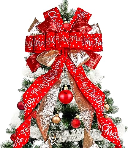 Decoración para árbol de Navidad, lazo de corona de Navidad de 45 x 12 pulgadas, lazo grande de Navidad con letras estampadas para árbol de Navidad,