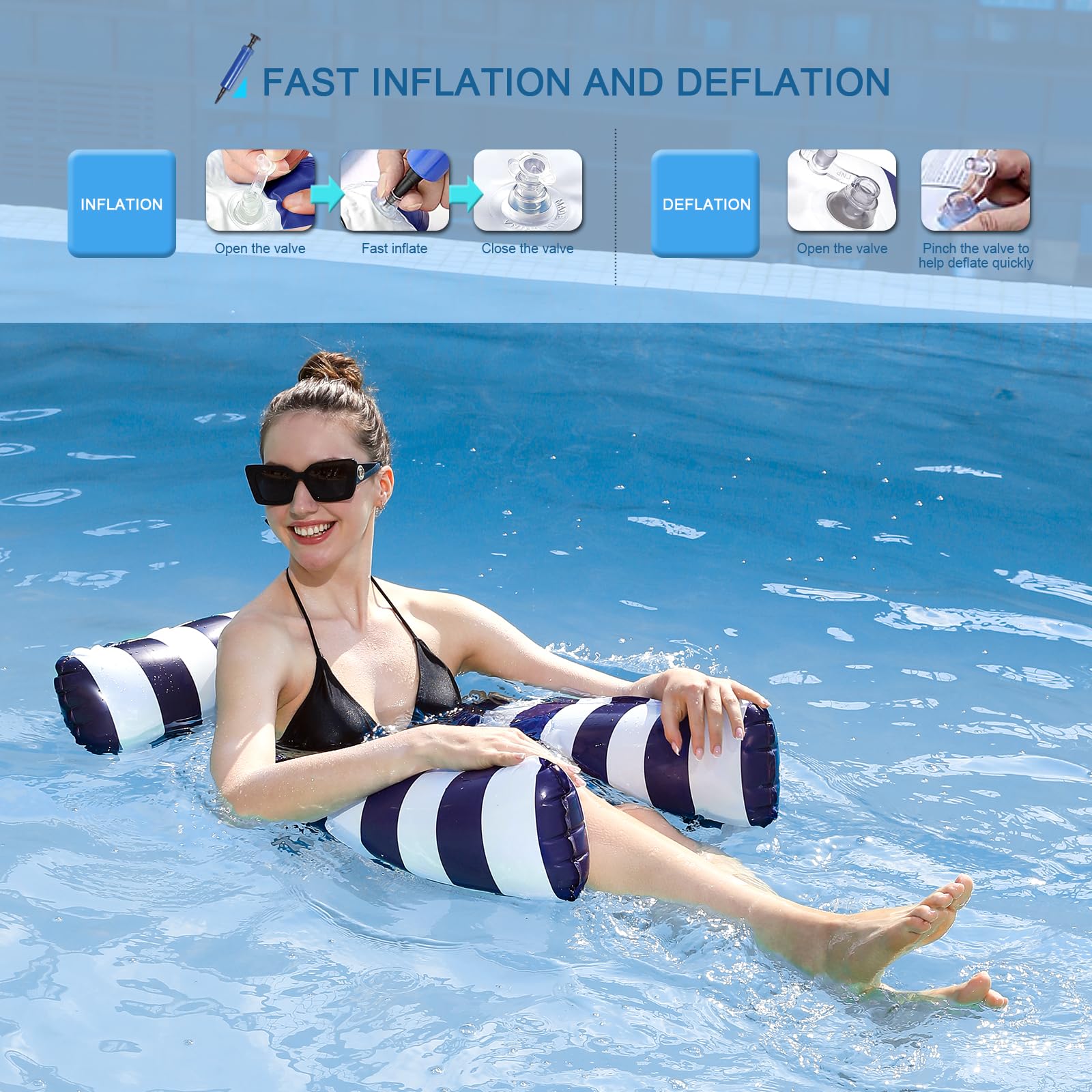 Pool Inflatables Floats For Swimming Pool Water Hammock Inflatable Chair For Adults Inflatable Lounger For Travel-3 Pcs - Image 4