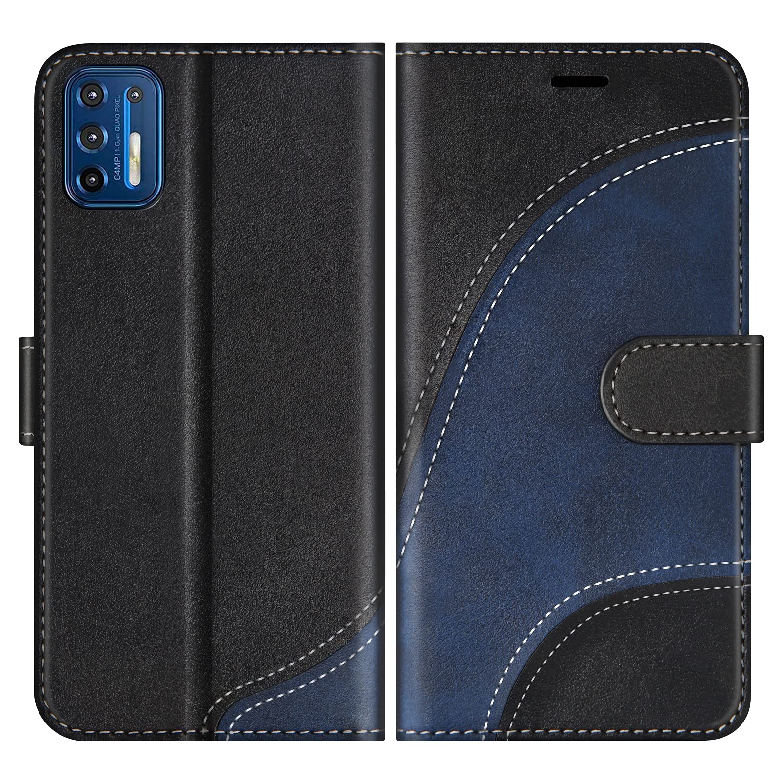 Custodia Portafoglio in Pelle PU Compatibile con Motorola Moto G9 Plus, Cover con Chiusura Magnetica, Tasche per Carte e Funzione Stand (Marrone