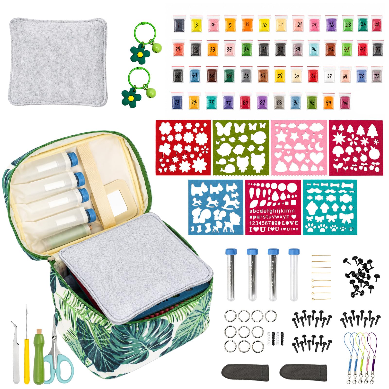Needle Felting Starter Kit with 50 Colors Wool Roving, Needles, Pad & Molds