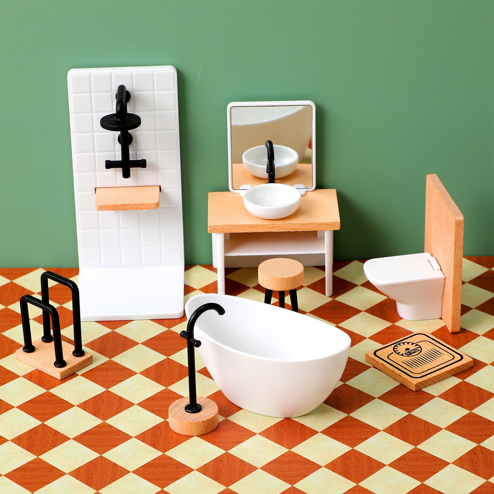 Veemoon 1:12 Scale Miniature Dollhouse Bathroom Set - Image 3