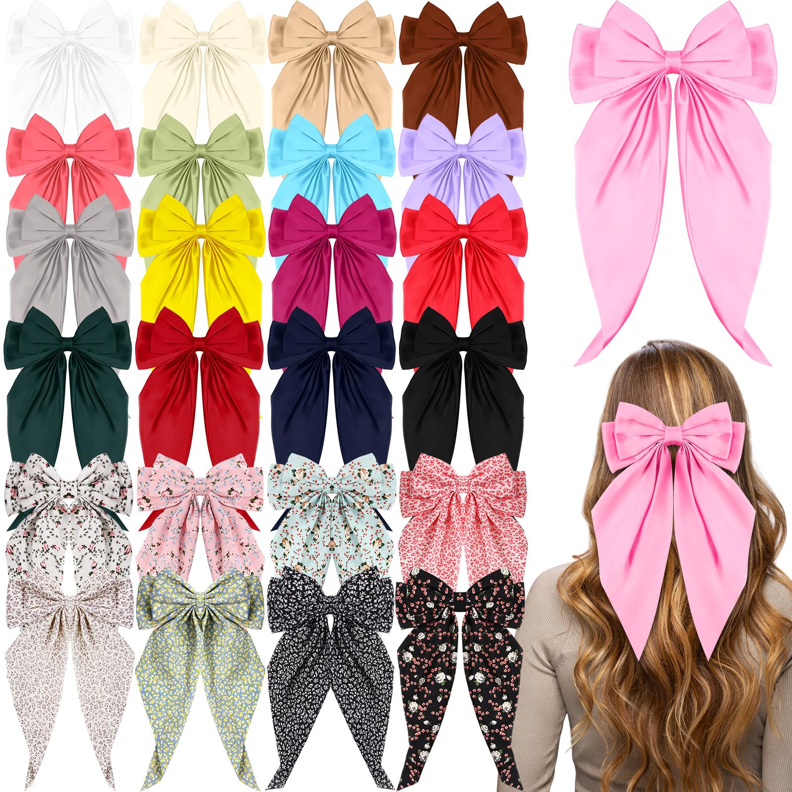 25 Pcs Silky Satin Hair Bows Bulk Bowknot Hair Ribbon Clips Barrettes Silky Satin Hair Bows Hair Clips for Women Girls, Hair  main image 3