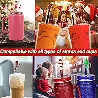 Vista 4 de 4 tapas de paja de Navidad para copa Stanley, 0.394 in, 0.4 pulgadas, accesorios de Navidad con vaso de 30 y 40 onzas con asa, a prueba de polvo