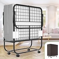 Unikito Folding Rollaway Bed with 5" Memory Foam Mattress, 75x31" Portable Cot for Adults, Steel Frame on Wheels, 300 lbs Capacity