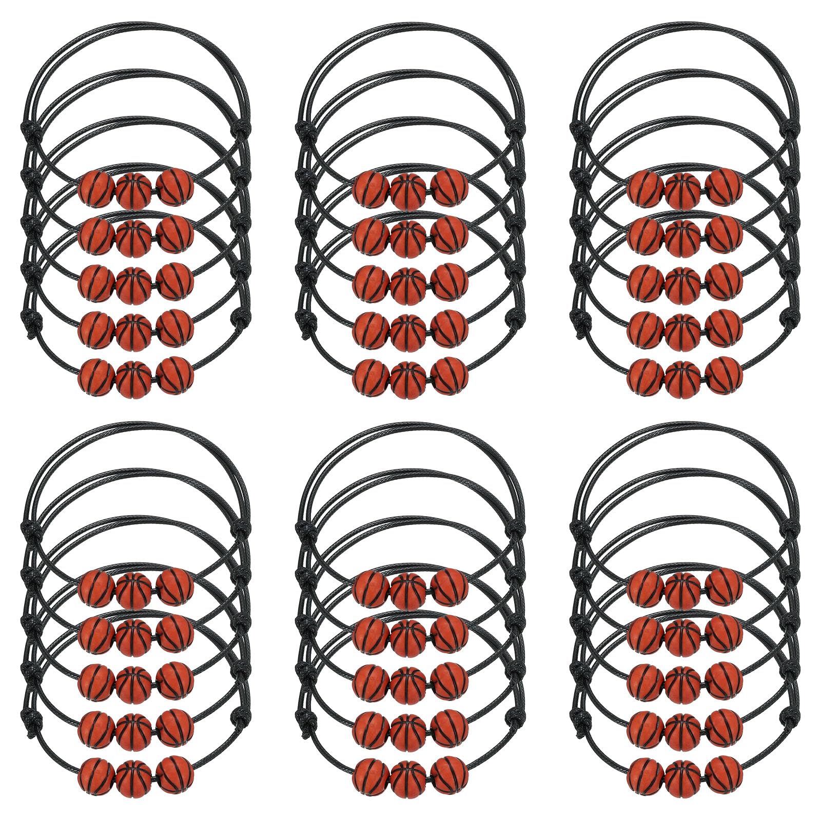 PATIKIL Basketball Bracelets, 30 Pcs Basketball Gifts Adjustable Wristbands with Basketball Beads for Teenagers Adults, Black Brown