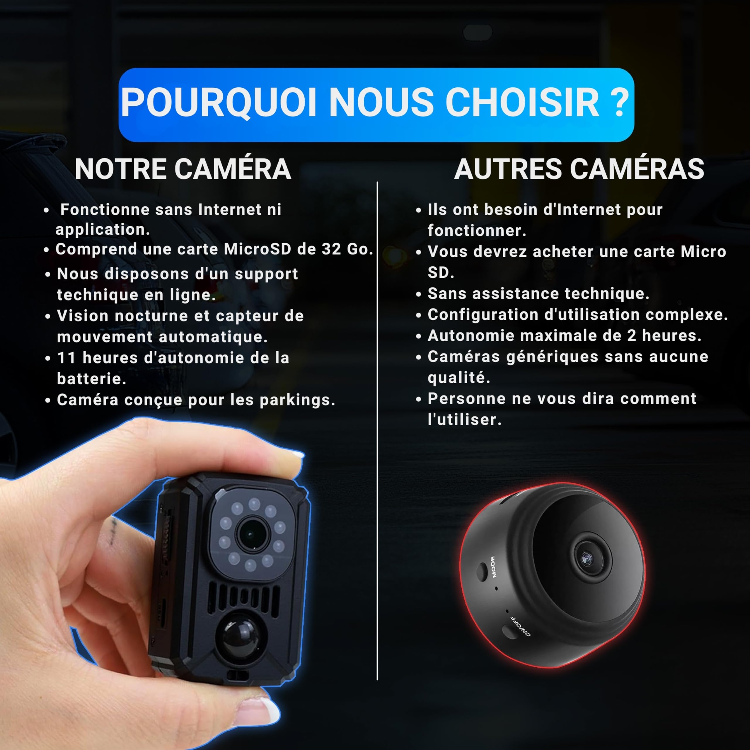 Mini Camera Espion sans WiFi – Camera de Surveillance sans Internet, Detecteur de Mouvement, Longue autonomie, Camera sans WiFi Voiture,Camera Espion Discrete, Invisible, MicroSD 32Gb, Camera Voiture