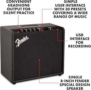Fender Mustang LT25 Guitar Amp, 25-Watt Combo Amp, 30 Preset Effects with USB Audio Interface for Recording