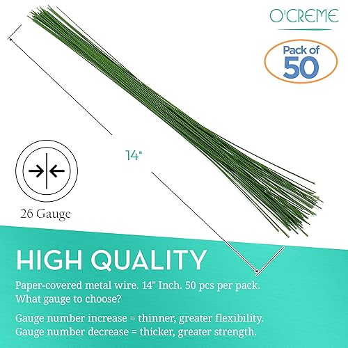 Miniatura 8 de O'Creme Floristería verde oscuro calibre 20alambre floral de 14 pulgadas, 50 piezas