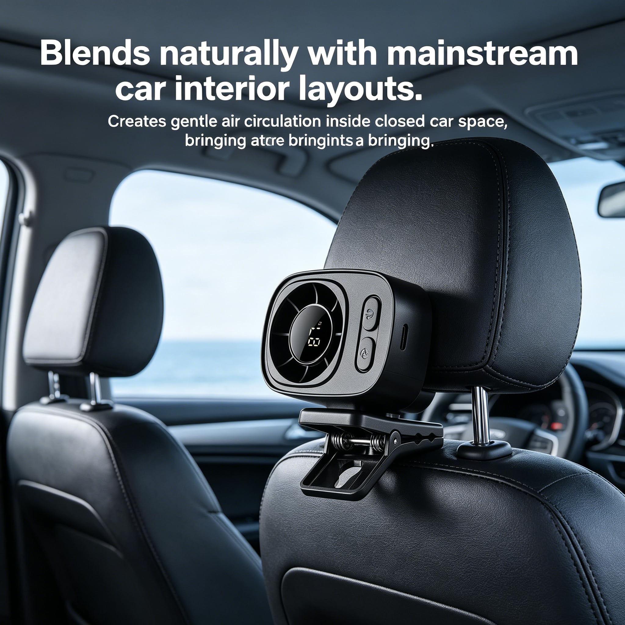 Ventilatore portatile per auto, AC, ricaricabile tramite USB, con display a LED, silenzioso, per esterni e scrivania
