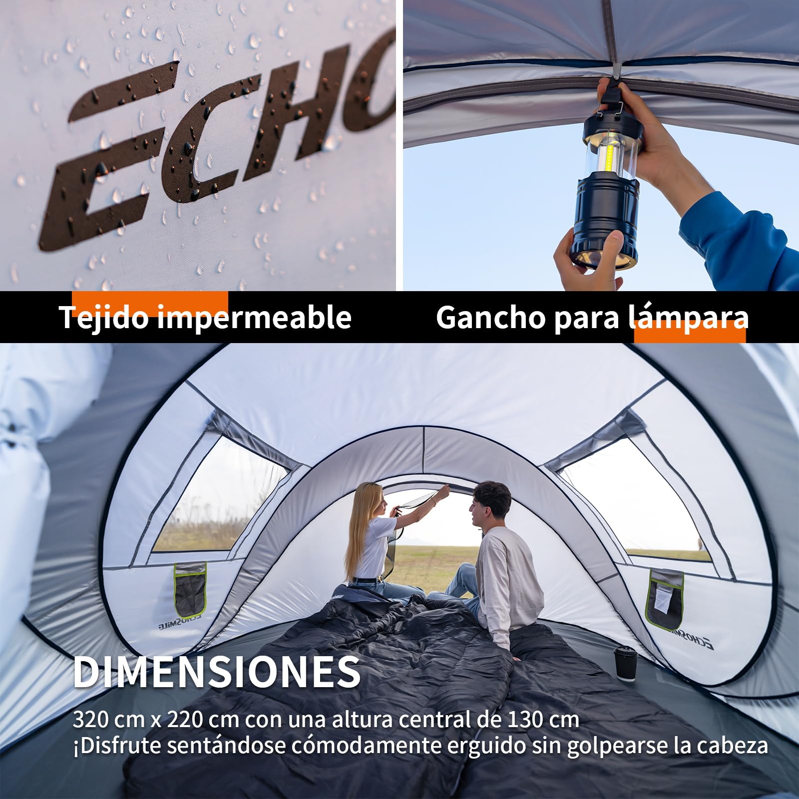 EchoSmile Tienda de Campaña Pop Up para 4-8 Personas-Impermeable, Montaje Rapido, Ultraligera Portátil con 2 Ventanas, para Camping Senderismo Playa