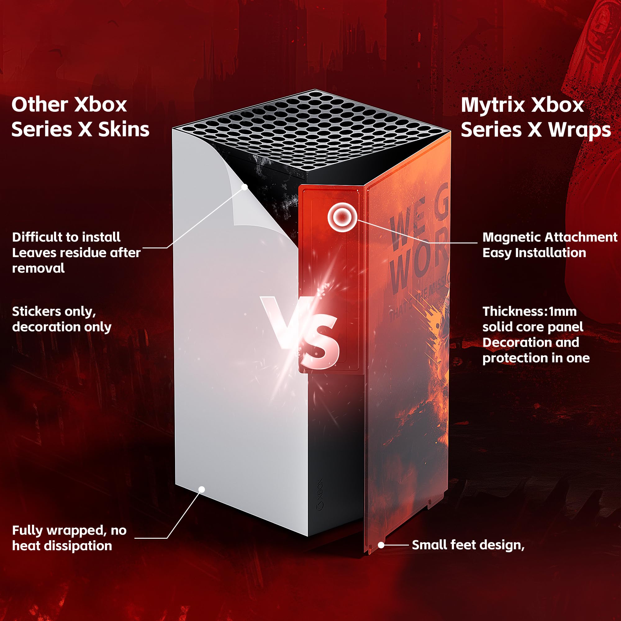 Mytrix Wraps Coque de protection magnétique pour console Xbox Series X Call of Duty Rouge
