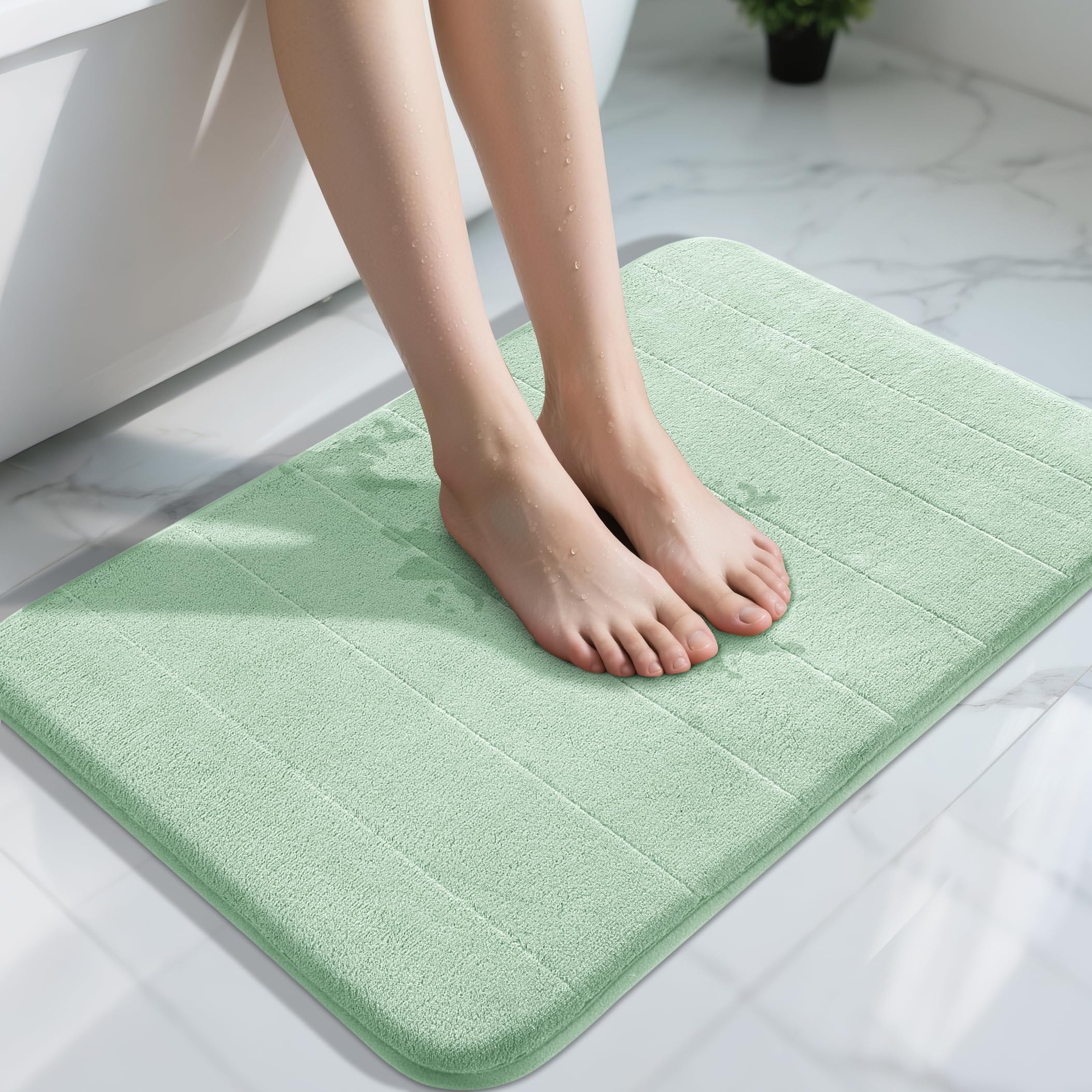 Yimobra Memory Foam Bath Mat, Super Soft Absorbent Bathroom Rug Non Slip 31.5x20 Inch, Quick Dry, Machine Washable Floor Carpet for Tub Shower, Home Decor Accessories, Pale Green