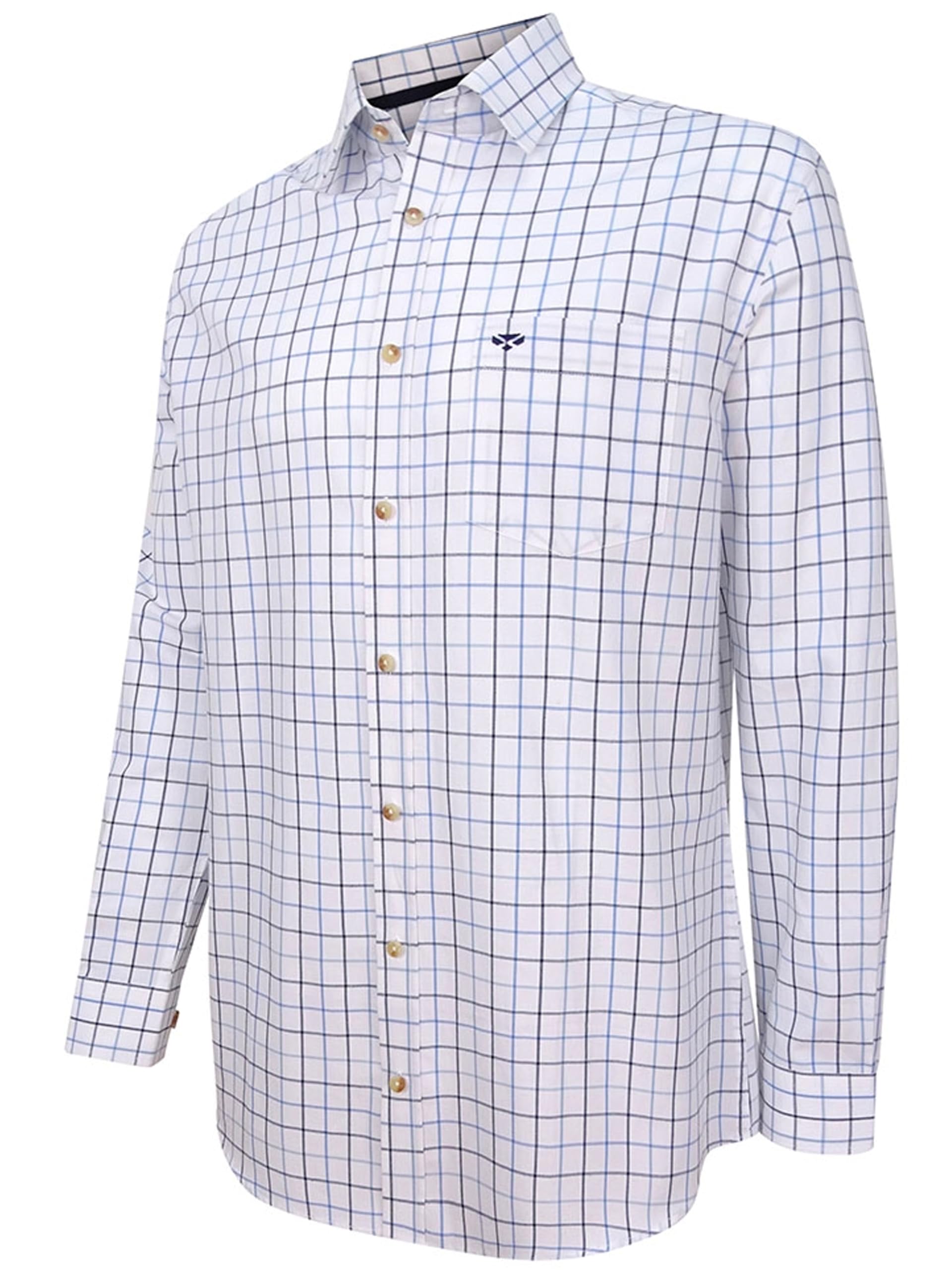 Hoggs of Fife - Viscount Premier Tattersall Check Shirt White/Navy Check - Size 102cm Chest / 15" Collar